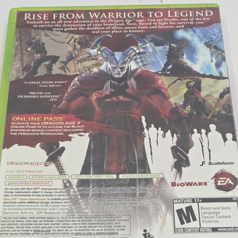 Dragon Age II 2 Microsoft Xbox 360 Game RPG BioWare EA CIB Complete